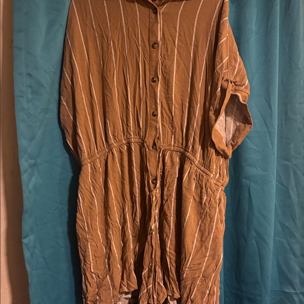 Torrid Tan Striped Button-Up Romper - Picture 2 of 3